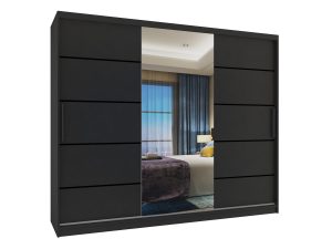 Šatní skříň 232 cm Belini černý mat s posuvnými dveřmi zrcadlem a zásuvkami Výrobce MBP SZP8/0/1B/2B1L/0/KLP/