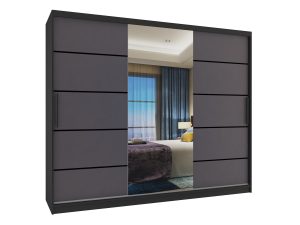 Šatní skříň 232 cm Belini černý mat / šedý mat s posuvnými dveřmi zrcadlem a zásuvkami Výrobce MBP SZP8/0/1B/2SR1L/0/KLP