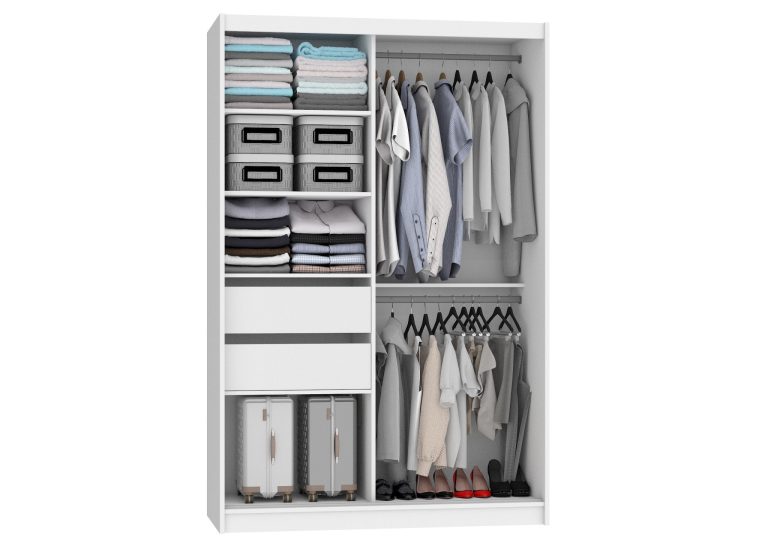 Šatní skříň 133 cm Belini černý mat / bílý mat s posuvnými dveřmi zrcadlem a zásuvkami Výrobce MBP SZP6/1/B/W/0/KLP