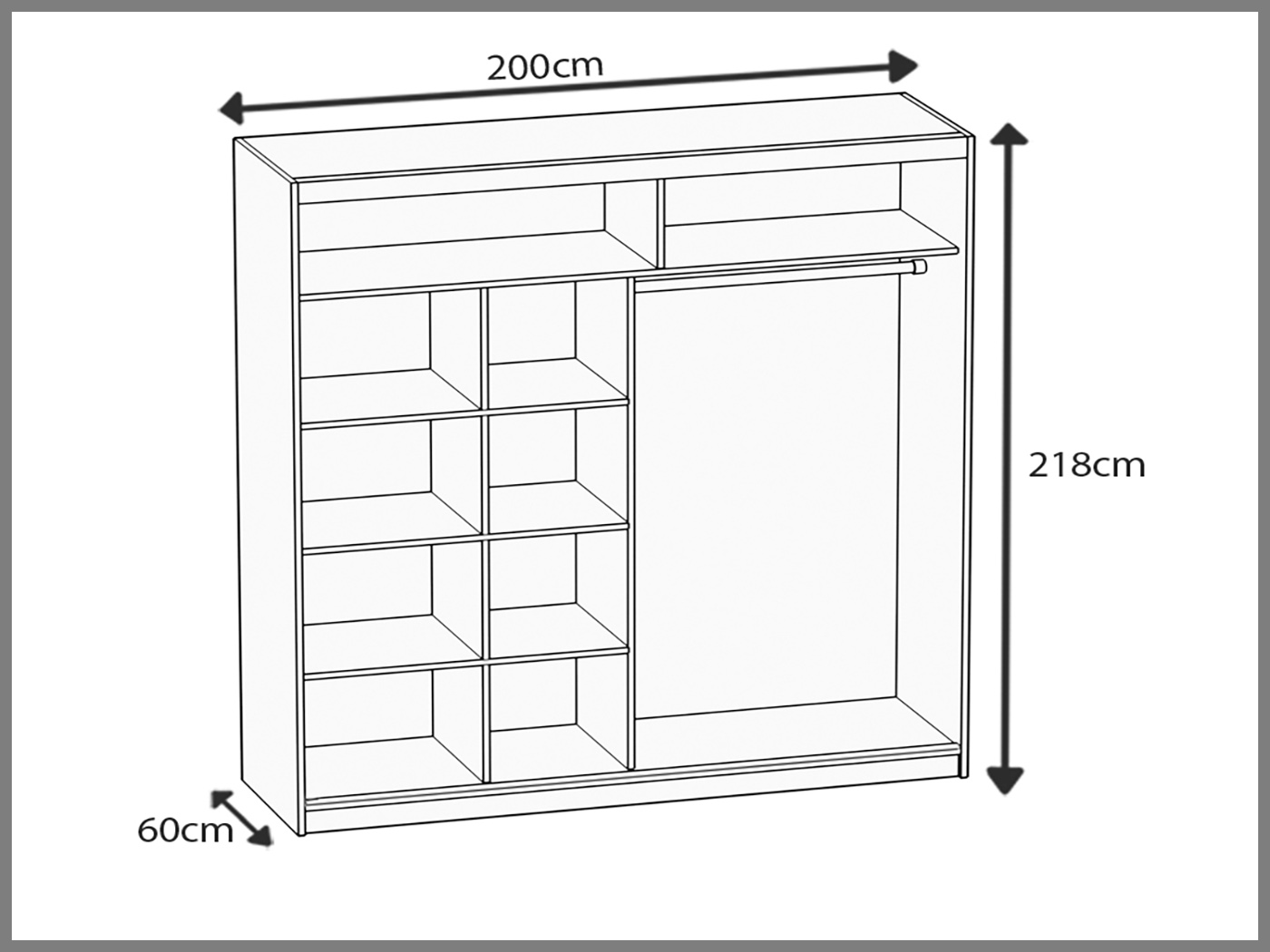 Šatní skříň 200 cm Belini černý mat / bílý mat s posuvnými dveřmi a zrcadlem Výrobce MV SZP1/1/B/W/W/HI