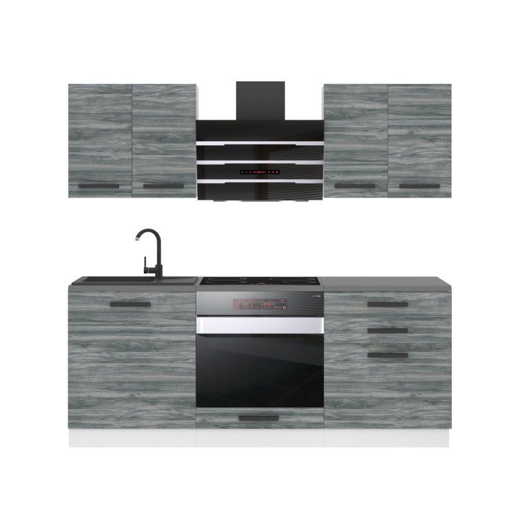 Kuchyňská linka Belini Premium Full Version 180 cm šedý antracit Glamour Wood s pracovní deskou MARY Výrobce TOR MARY/0/WT/GW/B/B1