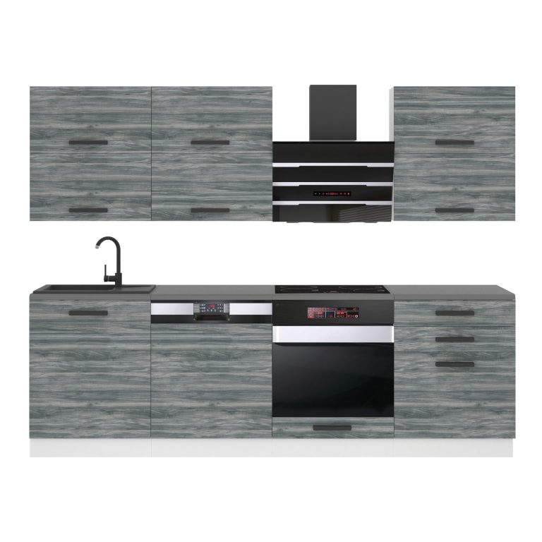 Kuchyňská linka Belini Premium Full Version 240 cm šedý antracit Glamour Wood s pracovní deskou MADISON Výrobce TOR MADISON/0/WT/GW/B/B1