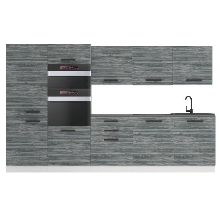 Kuchyňská linka Belini Premium Full Version 300 cm šedý antracit Glamour Wood s pracovní deskou GRACE Výrobce TOR GRACE/0/WT/GW/B/B1