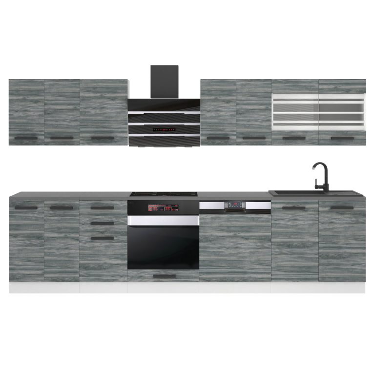 Kuchyňská linka Belini Premium Full Version 300 cm šedý antracit Glamour Wood s pracovní deskou LUCY Výrobce TOR LUCY/0/WT/GW/B/B1