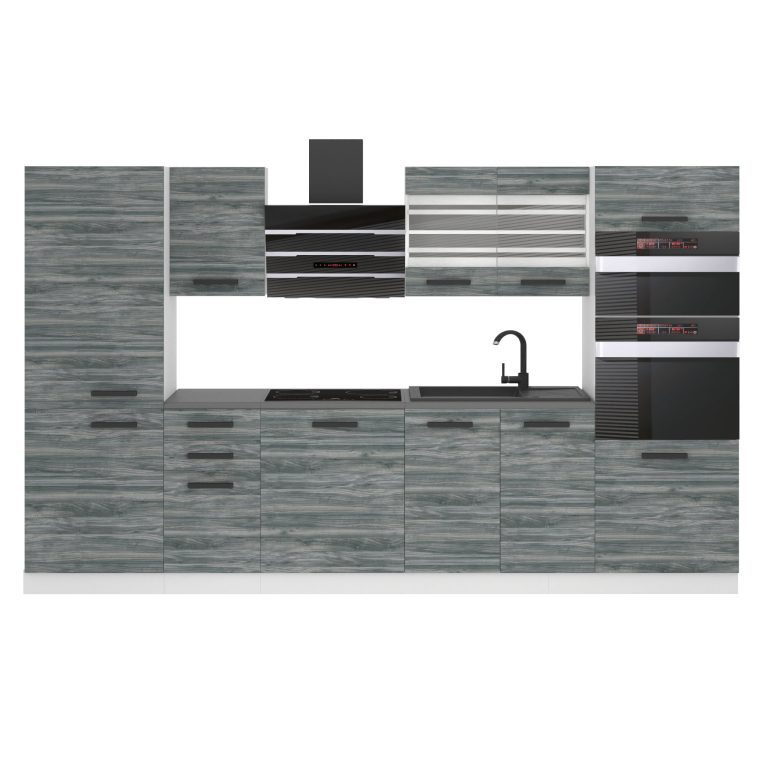 Kuchyňská linka Belini Premium Full Version 300 cm šedý antracit Glamour Wood s pracovní deskou MILA Výrobce TOR MILA/0/WT/GW/B/B1
