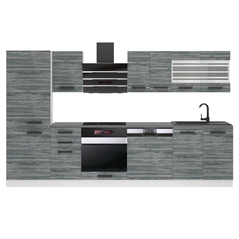Kuchyňská linka Belini Premium Full Version 300 cm šedý antracit Glamour Wood s pracovní deskou CINDY Výrobce TOR CINDY/0/WT/GW/B/B1