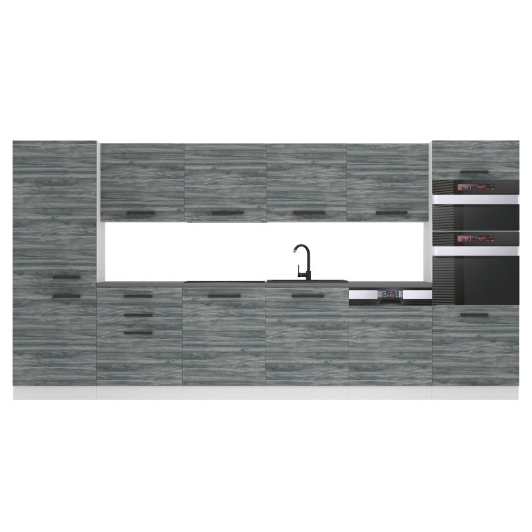 Kuchyňská linka Belini Premium Full Version 360 cm šedý antracit Glamour Wood s pracovní deskou NAOMI Výrobce TOR NAOMI/0/WT/GW/B/B1