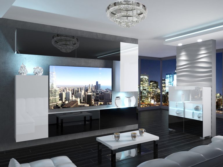 Obývací stěna 250 cm Belini černý lesk / bílý lesk Imperium 8 Výrobce IMP 8/5/W/BWWB/0/0