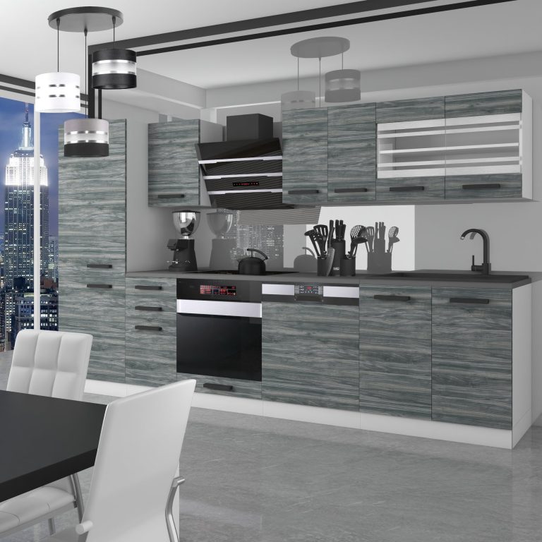 Kuchyňská linka Belini Premium Full Version 300 cm šedý antracit Glamour Wood s pracovní deskou CINDY Výrobce TOR CINDY/0/WT/GW/B/B1