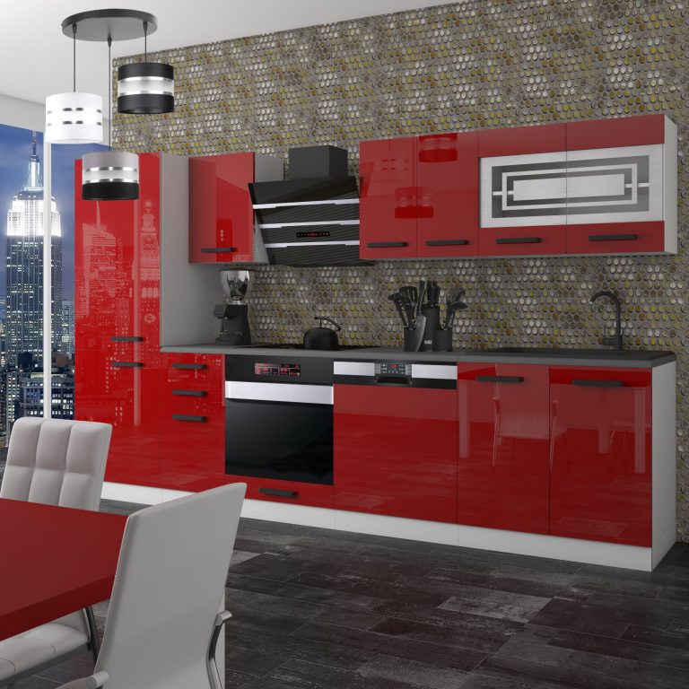 Kuchyňská linka Belini Premium Full Version 300 cm červený lesk s pracovní deskou CINDY Výrobce INF CINDY/0/WT/R/B/B1
