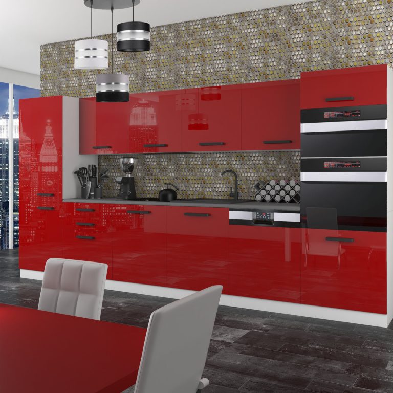 Kuchyňská linka Belini Premium Full Version 360 cm červený lesk s pracovní deskou NAOMI Výrobce INF NAOMI/0/WT/R/B/B1