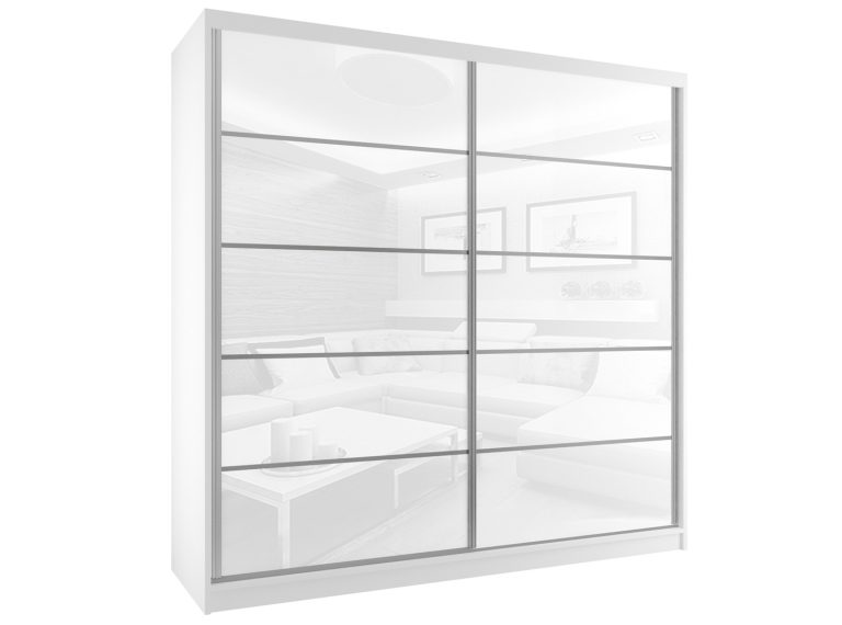  Šatní skříň 200 cm Belini bílý mat / bílý lesk s posuvnými dveřmi Výrobce BH SZP1/2/W/WI/5W/HI