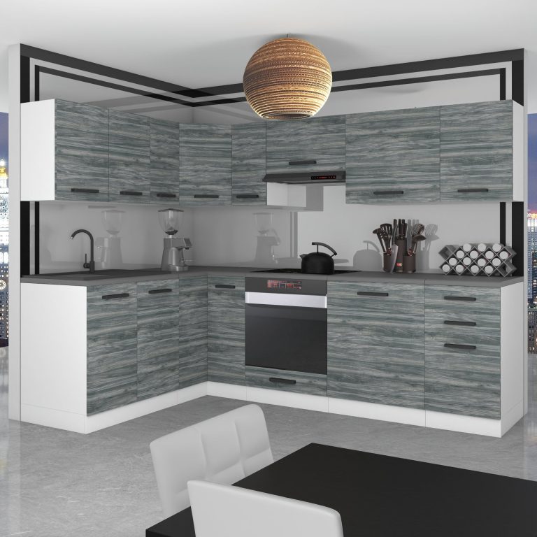 Kuchyňská linka Belini Premium Full Version 420 cm šedý antracit Glamour Wood s pracovní deskou JANET Výrobce TOR JANET/0/WT/GW/B/ B1