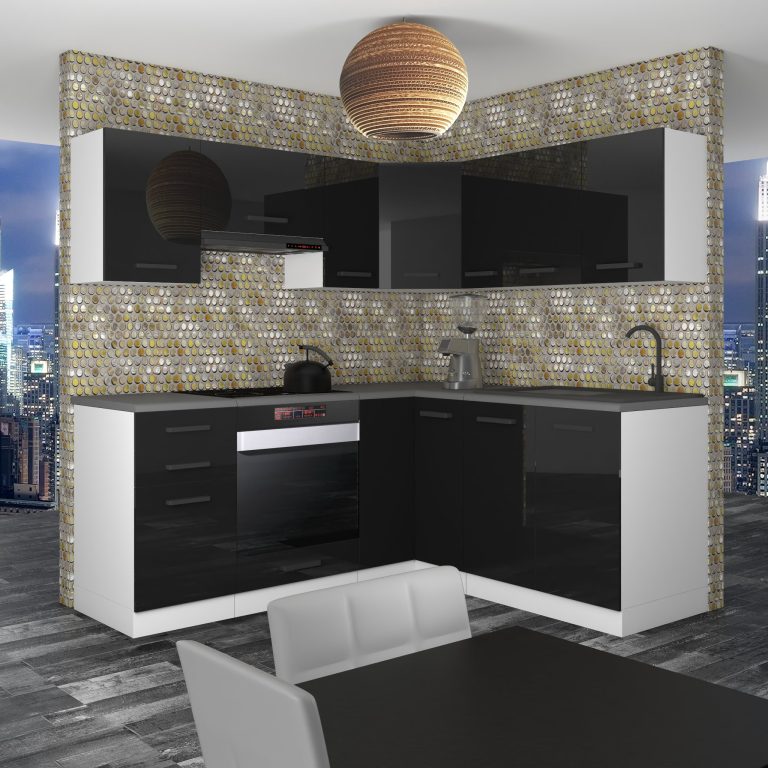 Kuchyňská linka Belini Premium Full Version 380 cm černý lesk s pracovní deskou SARAH Výrobce INF SARAH/1/WT/B/B/B1