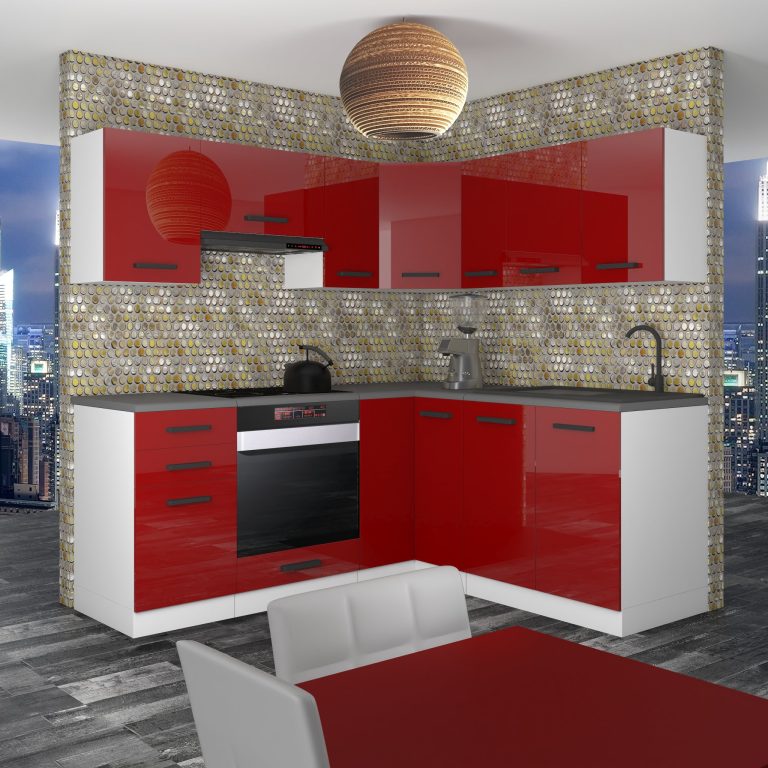 Kuchyňská linka Belini Premium Full Version 380 cm červený lesk s pracovní deskou SARAH Výrobce INF SARAH/2/WT/R/B/B1