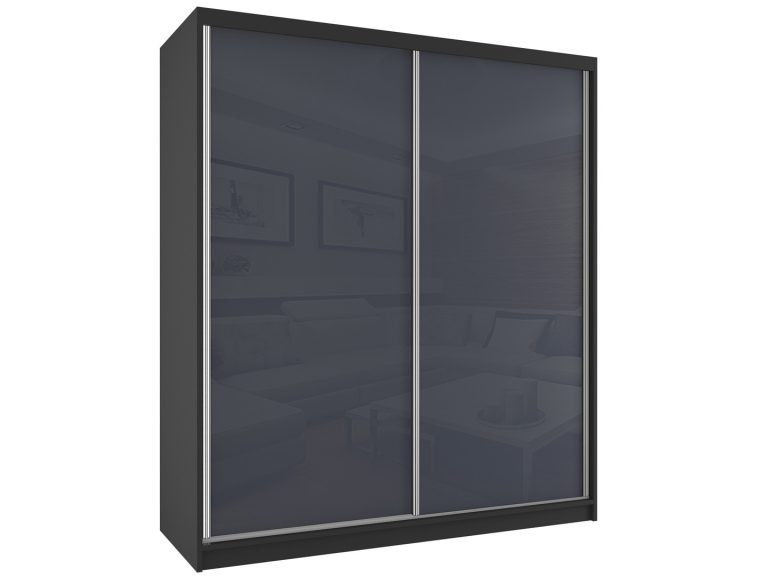 Šatní skříň 158 cm Belini černý mat / šedý lesk s posuvnými dveřmi a zrcadlem Výrobce BM SZP3/2/B/W/S/HI