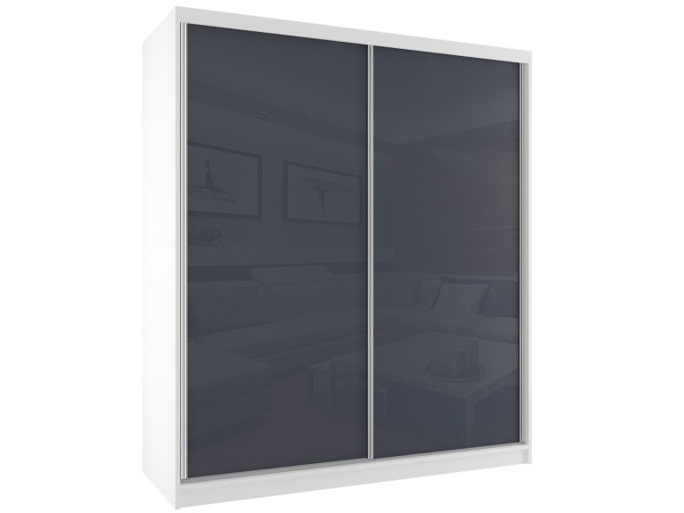 Šatní skříň 158 cm Belini bílý mat / šedý lesk s posuvnými dveřmi Výrobce BM SZP3/2/W/W/S/HI