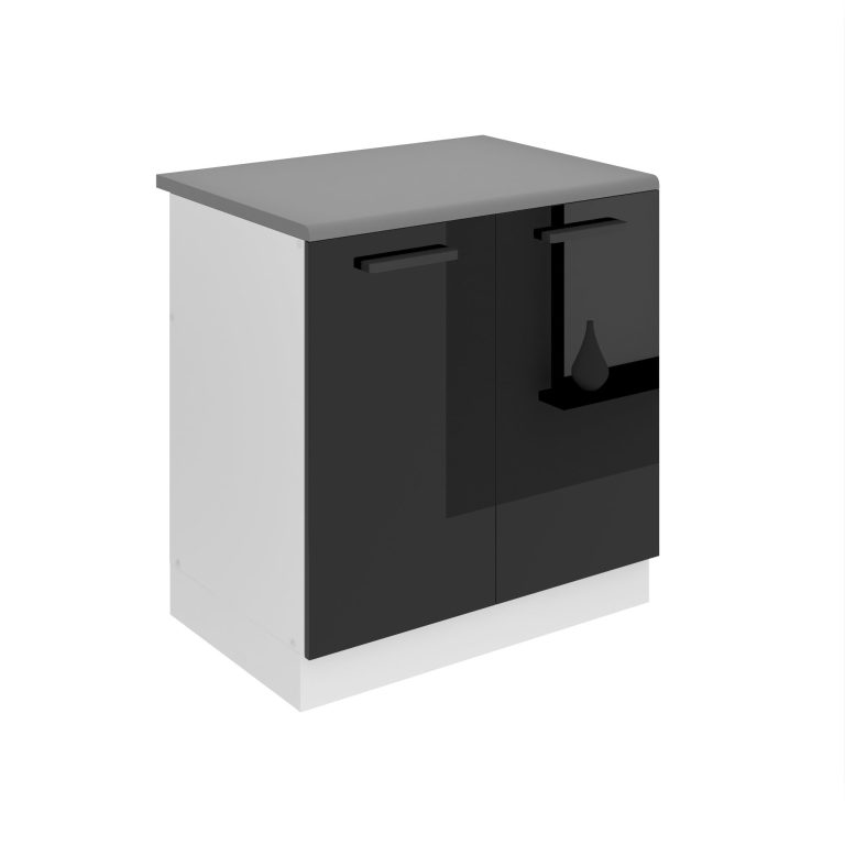 Kuchyňská skříňka Belini Premium Full Version dřezová 80 cm černý lesk s pracovní deskou Výrobce INF SDZ80/0/WT/B/B/B1/PP
