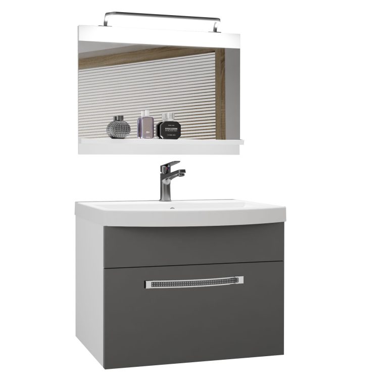 Koupelnový nábytek Belini Premium Full Version šedý mat + umyvadlo + zrcadlo + LED osvětlení Glamour 3 Výrobce 3 GLA M 1/0/W/SR/0/MB/PP