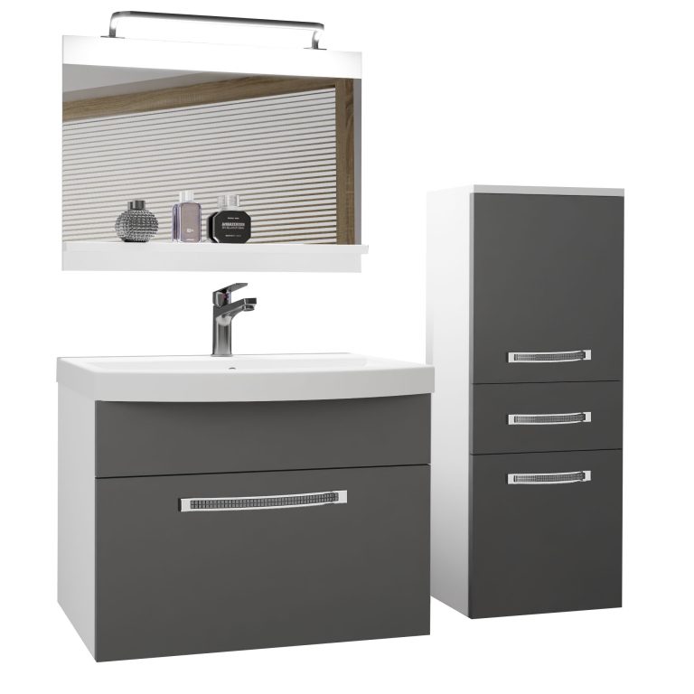 Koupelnový nábytek Belini Premium Full Version šedý mat + umyvadlo + zrcadlo + LED osvětlení Glamour 22 Výrobce GLA M 2/0/W/SR/0/MB/PP
