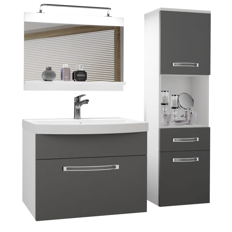 Koupelnový nábytek Belini Premium Full Version šedý mat
+ umyvadlo + zrcadlo + LED osvětlení Glamour 41 Výrobce GLA M 3/0/W/SR/0/MB/PP
