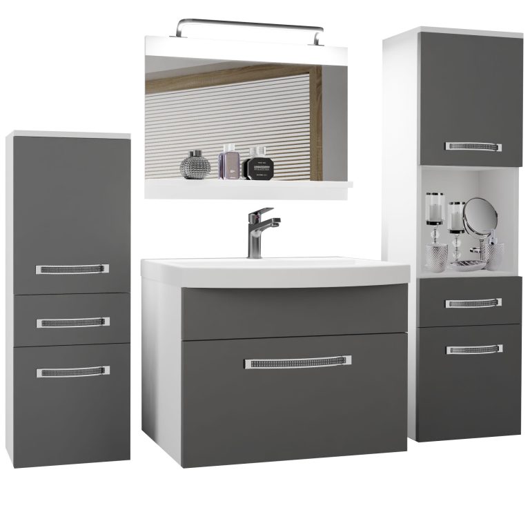 Koupelnový nábytek Belini Premium Full Version šedý mat
+ umyvadlo + zrcadlo + LED osvětlení Glamour 79 Výrobce GLA M 5/0/W/SR/0/MB/PP
