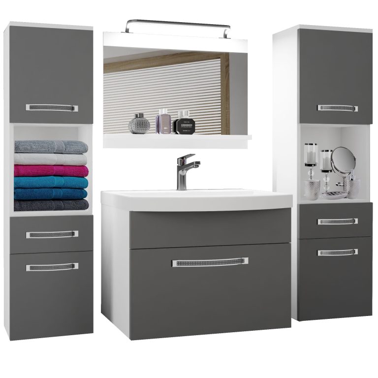 Koupelnový nábytek Belini Premium Full Version šedý mat
+ umyvadlo + zrcadlo + LED osvětlení Glamour 98 Výrobce GLA M 6/0/W/SR/0/MB/PP
