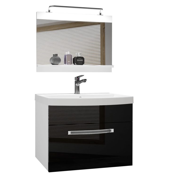 Koupelnový nábytek Belini Premium Full Version černý lesk + umyvadlo + zrcadlo + LED osvětlení Glamour 6 Výrobce GLA P 1/0/W/B/0/MB/PP