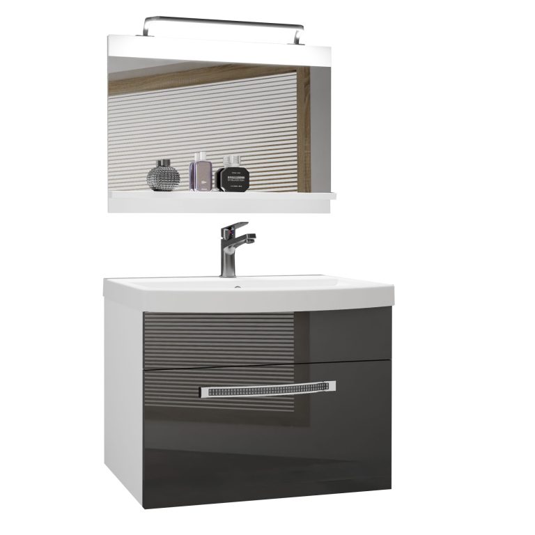 Koupelnový nábytek Belini Premium Full Version šedý lesk + umyvadlo + zrcadlo + LED osvětlení Glamour 7 Výrobce GLA P 1/0/W/S/0/MB/PP