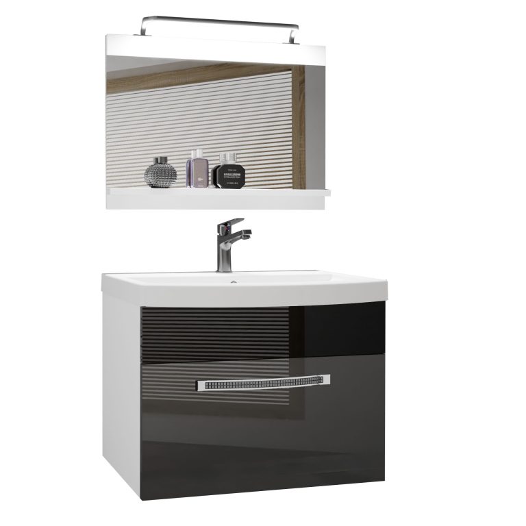 Koupelnový nábytek Belini Premium Full Version šedý lesk / černý lesk + umyvadlo + zrcadlo + LED osvětlení Glamour 12 Výrobce GLA P 1/0/W/SB/0/MB/PP