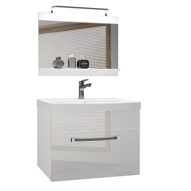 Koupelnový nábytek Belini Premium Full Version bílý lesk + umyvadlo + zrcadlo + LED osvětlení Glamour 5 Výrobce GLA P 1/0/W/W/0/MB/PP