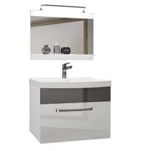 Koupelnový nábytek Belini Premium Full Version bílý lesk / šedý lesk + umyvadlo + zrcadlo + LED osvětlení Glamour 9 Výrobce