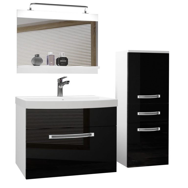 Koupelnový nábytek Belini Premium Full Version černý lesk
 + umyvadlo + zrcadlo + LED osvětlení Glamour 25 Výrobce GLA P 2/0/W/B/0/MB/PP
