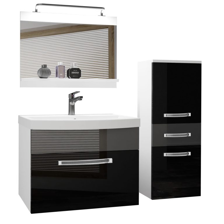 Koupelnový nábytek Belini Premium Full Version černý lesk / šedý lesk
 + umyvadlo + zrcadlo + LED osvětlení Glamour 30 Výrobce GLA P 2/0/W/BS/0/MB/PP
