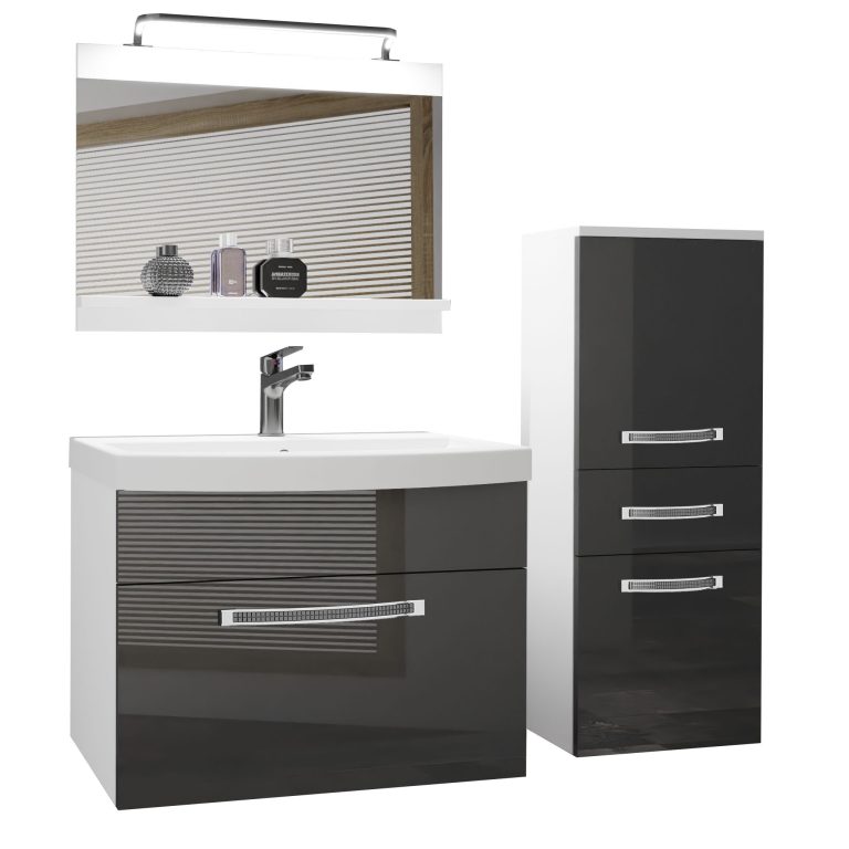Koupelnový nábytek Belini Premium Full Version šedý lesk + umyvadlo + zrcadlo + LED osvětlení Glamour 26 Výrobce GLA P 2/0/W/S/0/MB/PP

