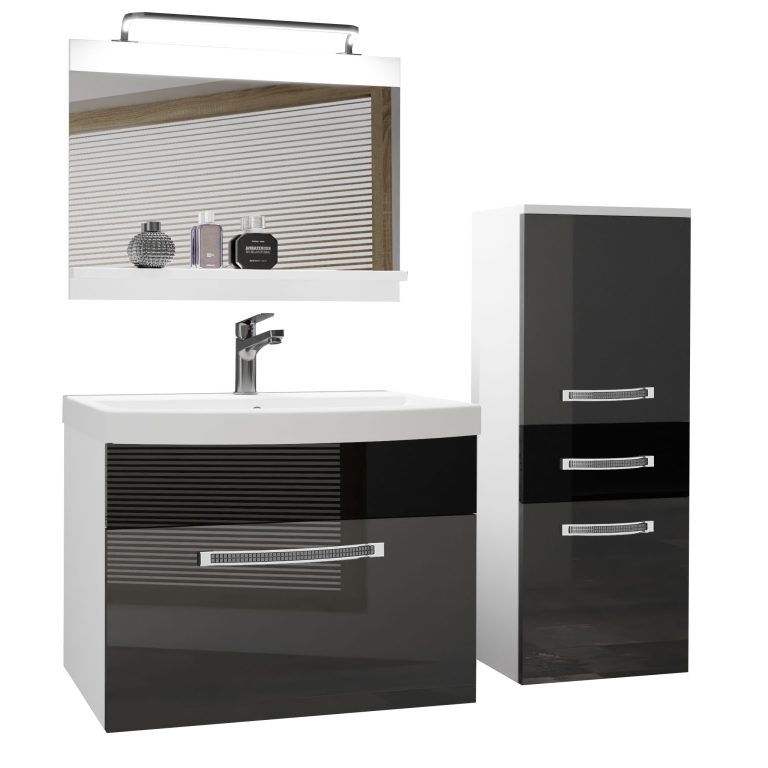 Koupelnový nábytek Belini Premium Full Version šedý lesk / černý lesk + umyvadlo + zrcadlo + LED osvětlení Glamour 31 Výrobce GLA P 2/0/W/SB/0/MB/PP
