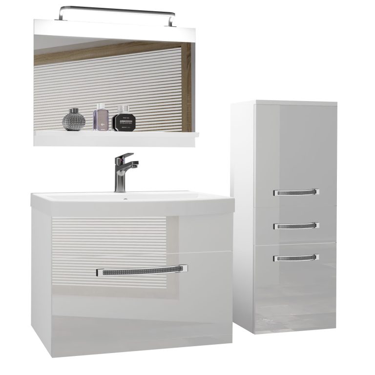 Koupelnový nábytek Belini Premium Full Version bílý lesk + umyvadlo + zrcadlo + LED osvětlení Glamour 24 Výrobce GLA P 2/0/W/W/0/MB/PP
