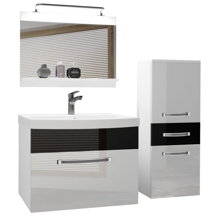 Koupelnový nábytek Belini Premium Full Version bílý lesk / černý lesk + umyvadlo + zrcadlo + LED osvětlení Glamour 27 Výrobce GLA P 2/0/W/WB/0/MB/PP
