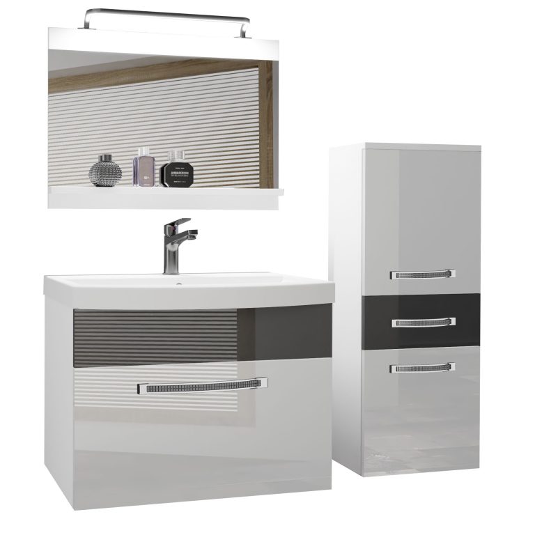 Koupelnový nábytek Belini Premium Full Version bílý lesk / šedý lesk
+ umyvadlo + zrcadlo + LED osvětlení Glamour 28 Výrobce GLA P 2/0/W/WS/0/MB/PP
