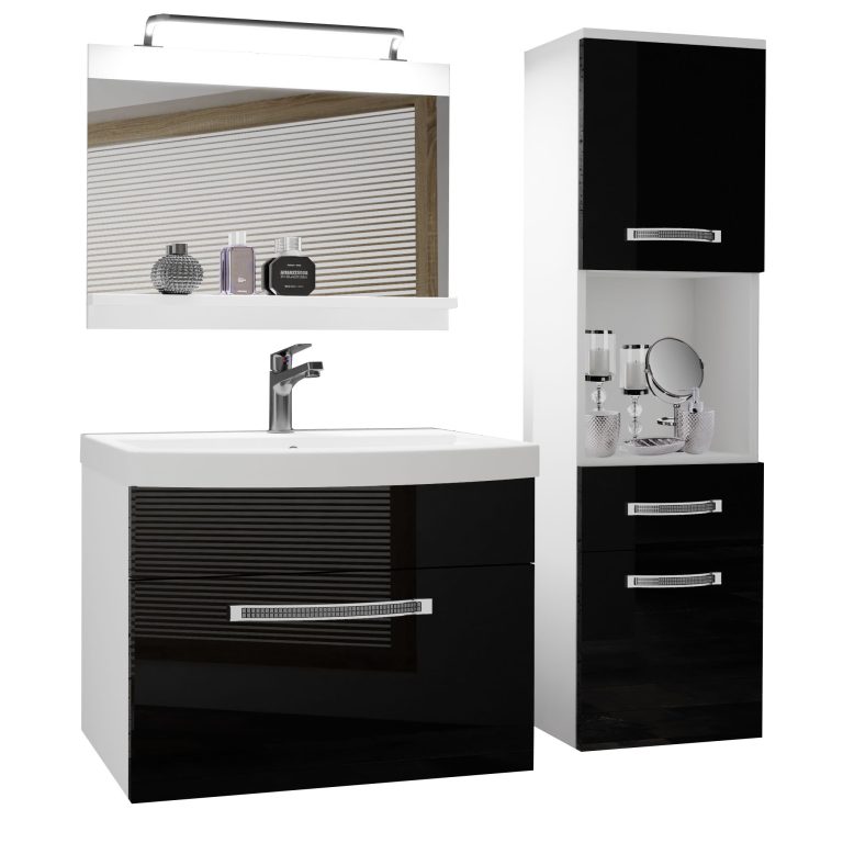 Koupelnový nábytek Belini Premium Full Version černý lesk
 + umyvadlo + zrcadlo + LED osvětlení Glamour 44 Výrobce GLA P 3/0/W/B/0/MB/PP
