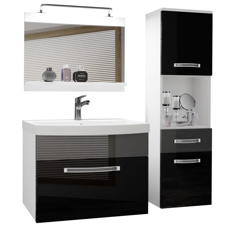 Koupelnový nábytek Belini Premium Full Version černý lesk / šedý lesk
+ umyvadlo + zrcadlo + LED osvětlení Glamour 49 Výrobce GLA P 3/0/W/BS/0/MB/PP
