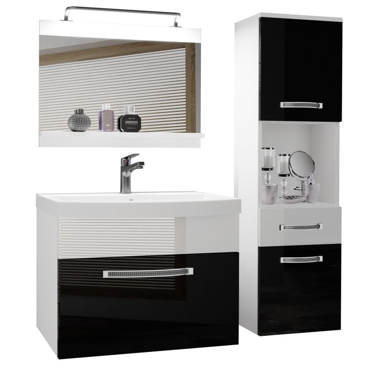 Koupelnový nábytek Belini Premium Full Version černý lesk / bílý lesk
+ umyvadlo + zrcadlo + LED osvětlení Glamour 48 Výrobce GLA P 3/0/W/BW/0/MB/PP
