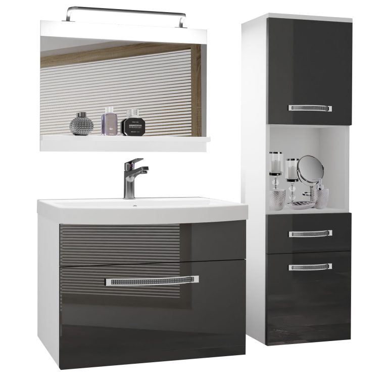 Koupelnový nábytek Belini Premium Full Version šedý lesk
+ umyvadlo + zrcadlo + LED osvětlení Glamour 45 Výrobce GLA P 3/0/W/S/0/MB/PP
