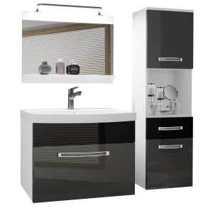 Koupelnový nábytek Belini Premium Full Version šedý lesk / černý lesk
+ umyvadlo + zrcadlo + LED osvětlení Glamour 50 Výrobce
