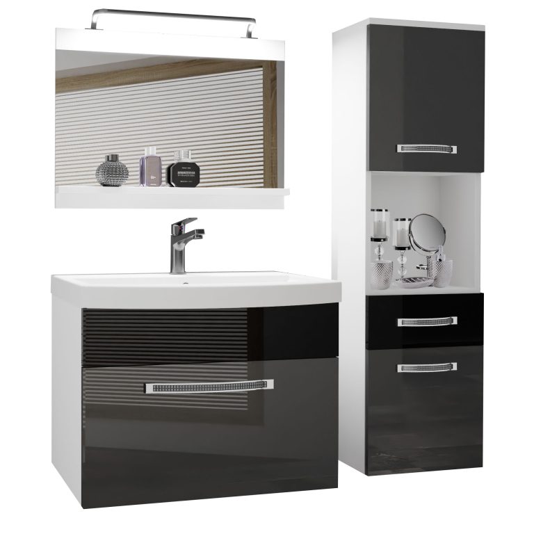 Koupelnový nábytek Belini Premium Full Version šedý lesk / černý lesk
+ umyvadlo + zrcadlo + LED osvětlení Glamour 50 Výrobce GLA P 3/0/W/SB/0/MB/PP

