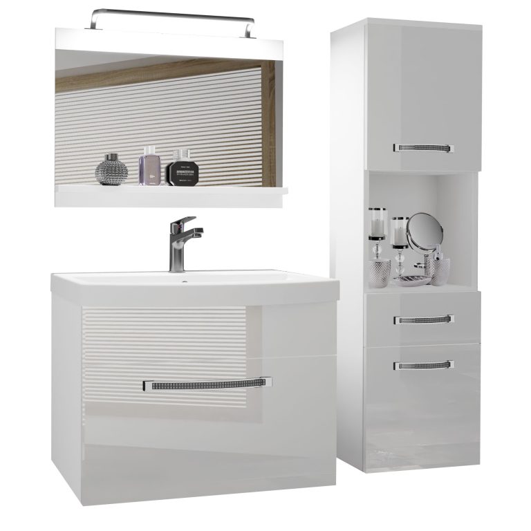 Koupelnový nábytek Belini Premium Full Version bílý lesk + umyvadlo + zrcadlo + LED osvětlení Glamour 43 Výrobce GLA P 3/0/W/W/0/MB/PP
