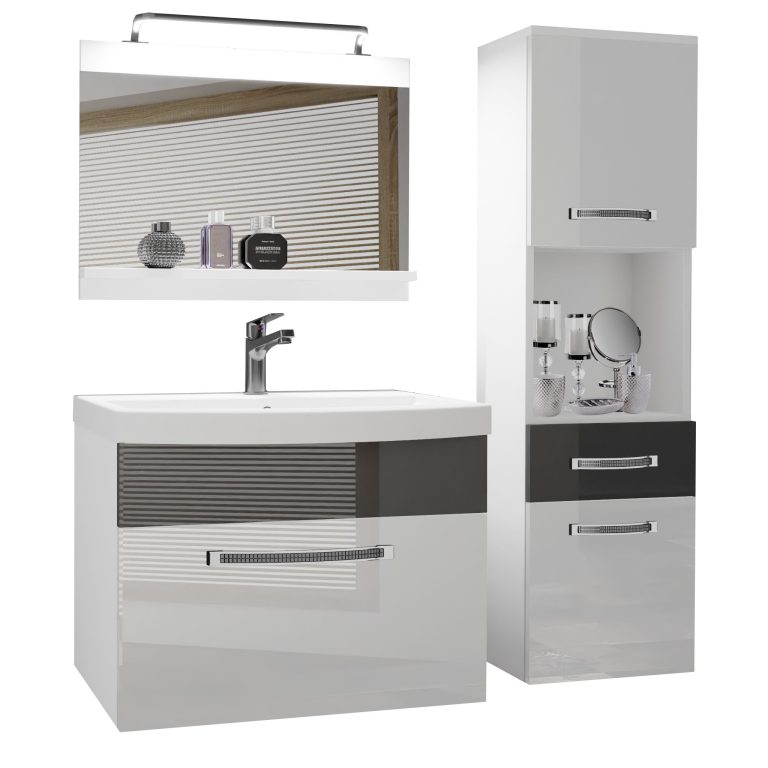 Koupelnový nábytek Belini Premium Full Version bílý lesk / šedý lesk
+ umyvadlo + zrcadlo + LED osvětlení Glamour 47 Výrobce GLA P 3/0/W/WS/0/MB/PP
