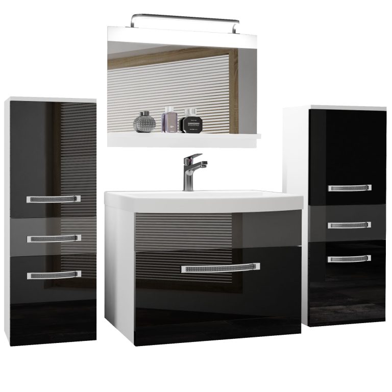 Koupelnový nábytek Belini Premium Full Version černý lesk / šedý lesk
+ umyvadlo + zrcadlo + LED osvětlení Glamour 68 Výrobce GLA P 4/0/W/BS/0/MB/PP
