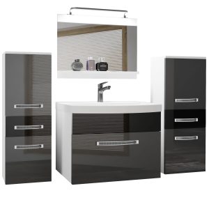 Koupelnový nábytek Belini Premium Full Version šedý lesk / černý lesk
+ umyvadlo + zrcadlo + LED osvětlení Glamour 69 Výrobce
