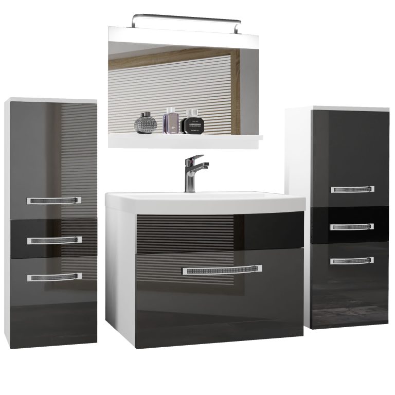 Koupelnový nábytek Belini Premium Full Version šedý lesk / černý lesk
+ umyvadlo + zrcadlo + LED osvětlení Glamour 69 Výrobce GLA P 4/0/W/SB/0/MB/PP
